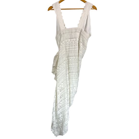 NWT Just Bee Queen Tulum Bali Ruched Crochet Lace Midi Dress White Size M - Picture 5 of 14